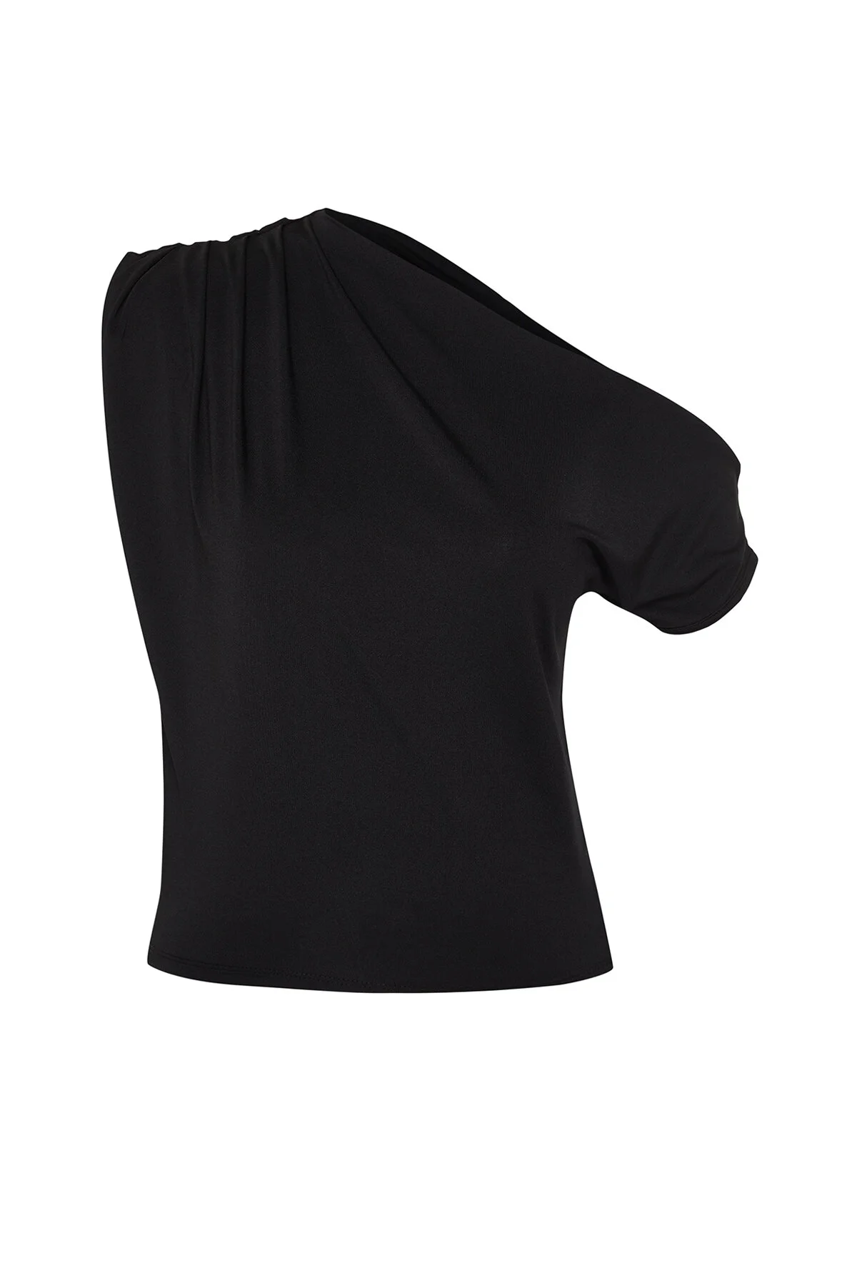 Trendyol Collection  Schwarze, ärmellose Stretch-Strickbluse mit asymmetrischem Kragen und normaler Passform TWOSS24BZ00396