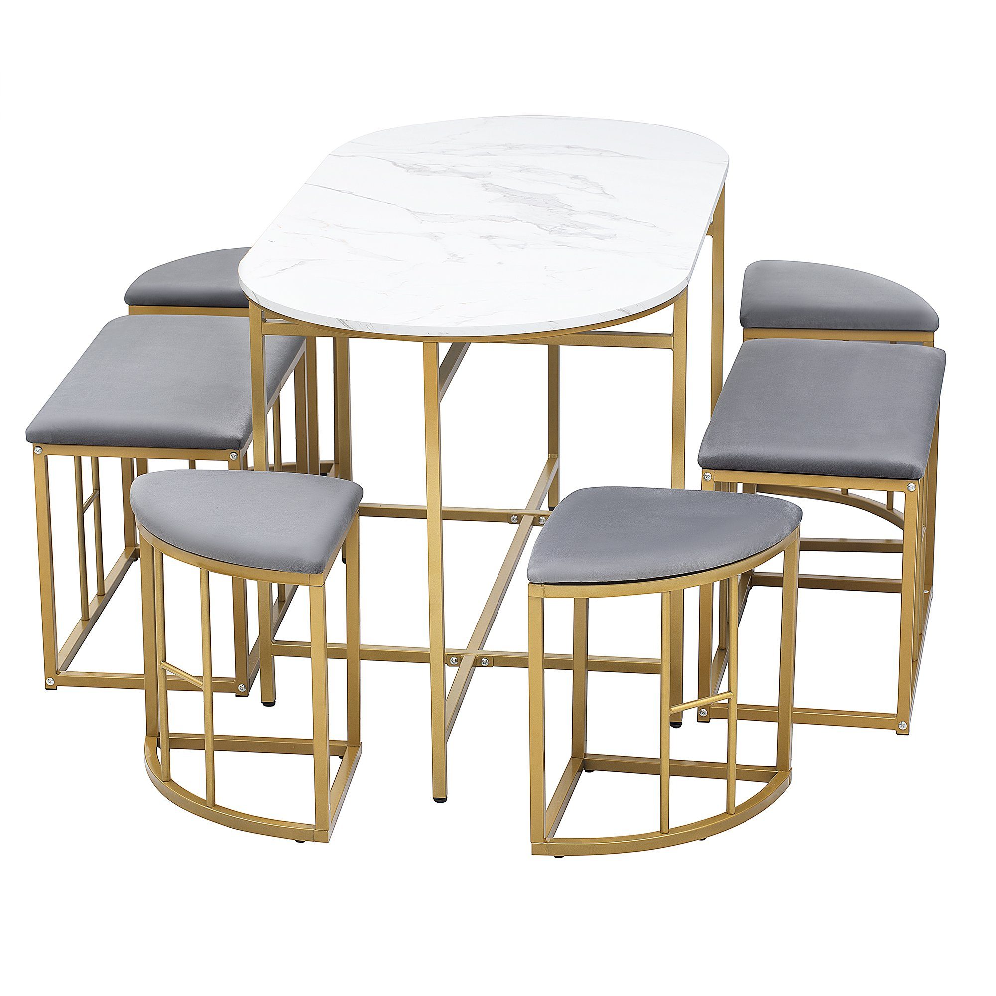 Flieks Essgruppe, (7-tlg), Esstisch 140*70*76cm mit 6 Samt Hocker