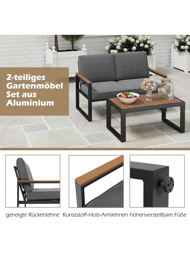 COSTWAY 2 tlg. Balkonmöbel Gartenbank & Tisch in Grau günstig kaufen onesize