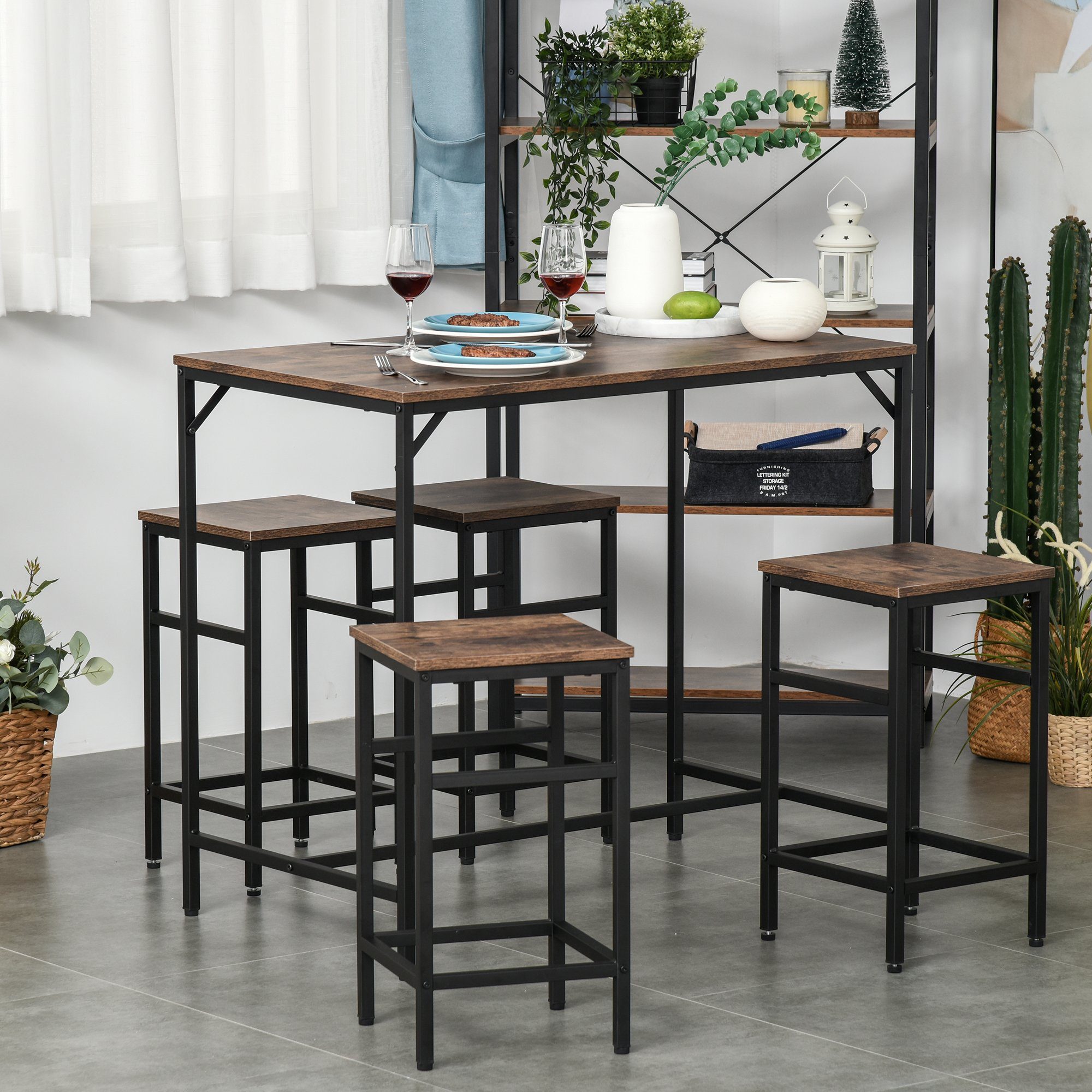 HOMCOM Bargruppe Bartisch-Set mit 4 Barhockern