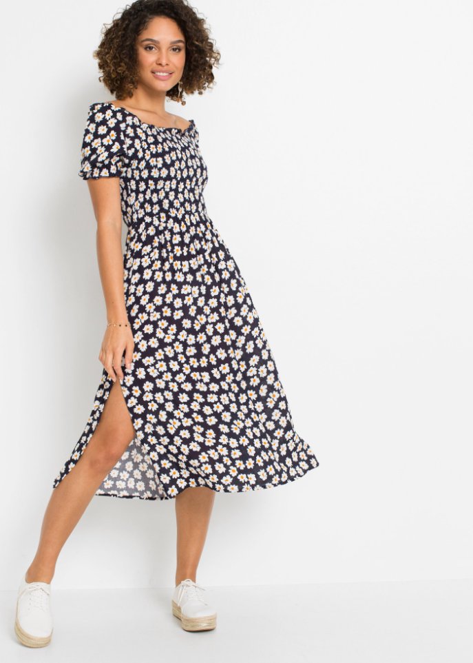 bedrucktes Kleid mit Smok aus nachhalitger Viskose