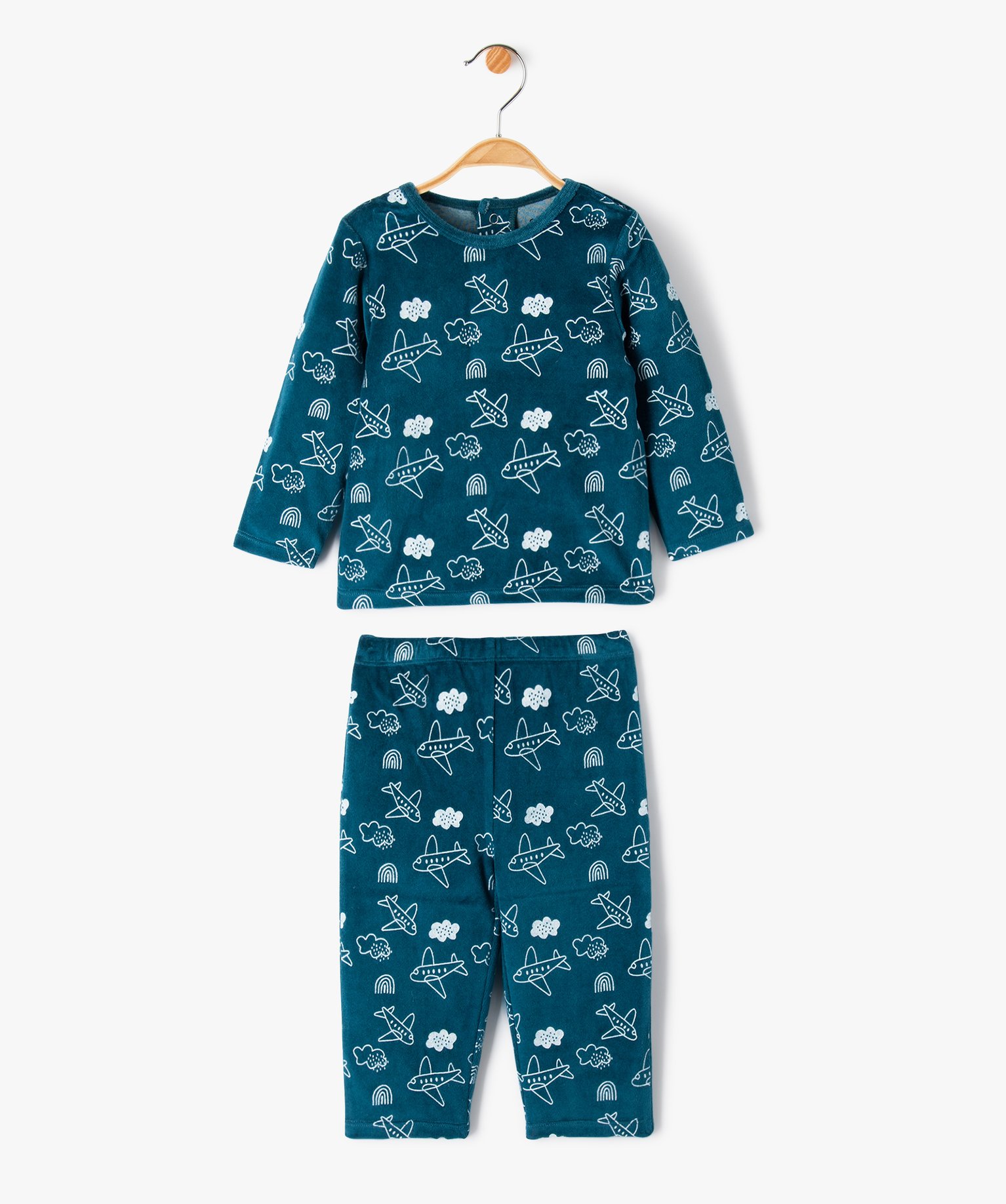 Pyjama en velours imprimé avion bébé bleu | GEMO