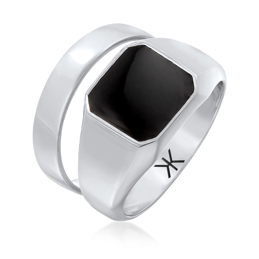 KUZZOI KUZZOI Bague Hommes Sceau Bande angulaire Set de 2 avec émail en Argent Sterling  Bague
