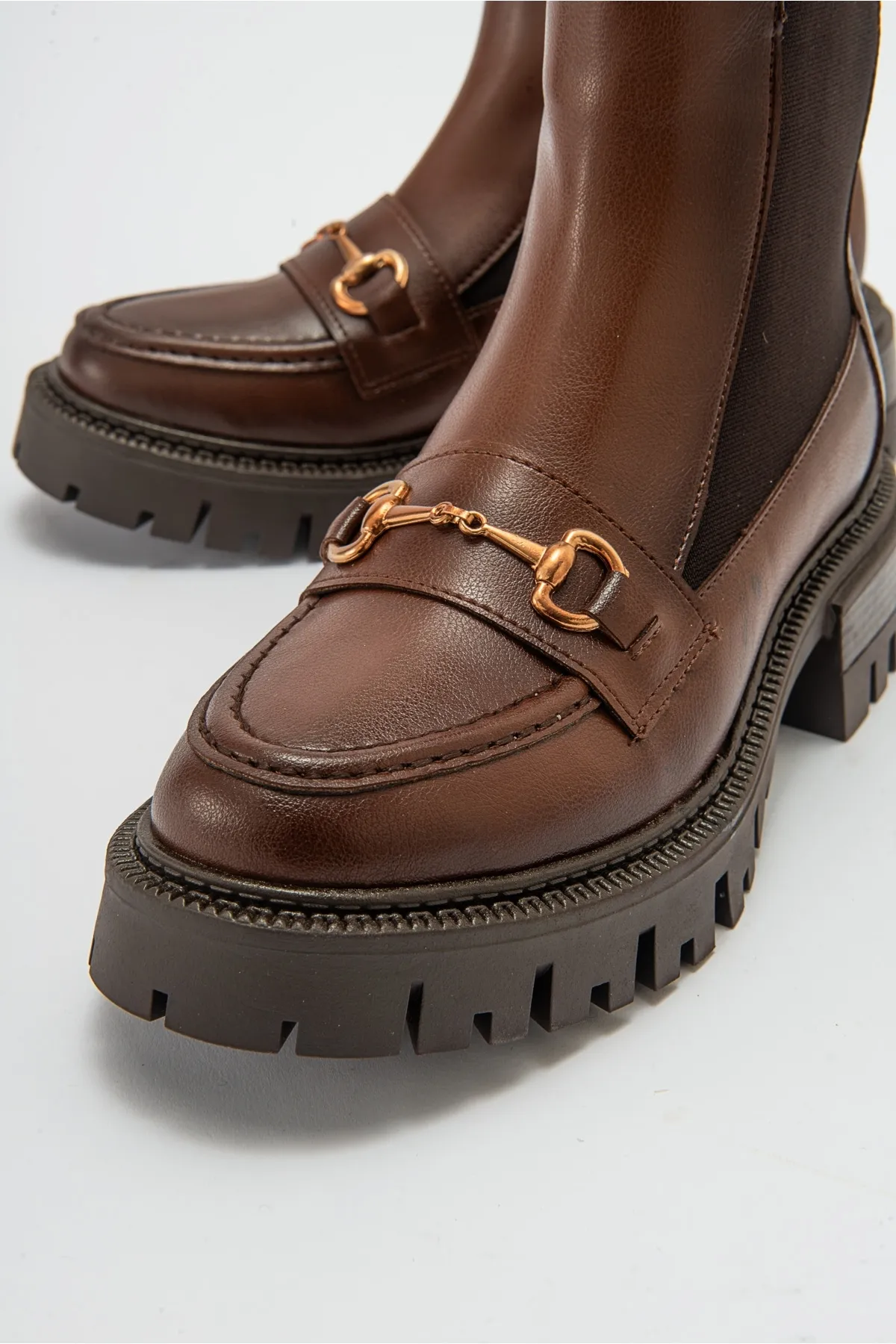 LuviShoes  VESPER Damen-Chelsea-Stiefel mit hellbrauner Schnalle