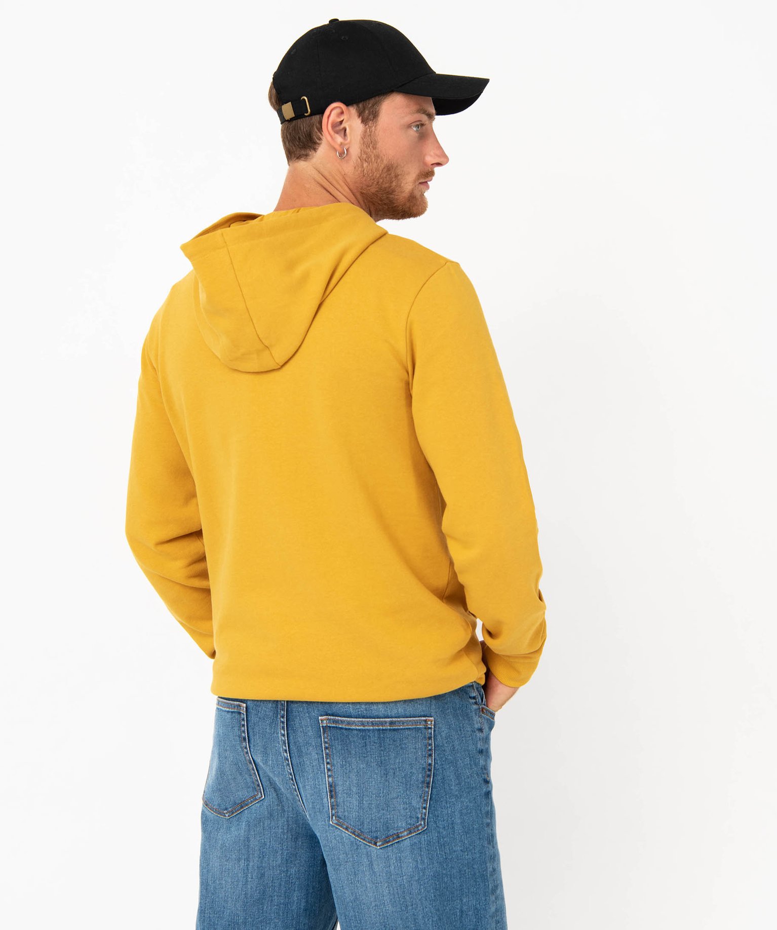 Sweat en molleton doux avec capuche homme jaune | GEMO