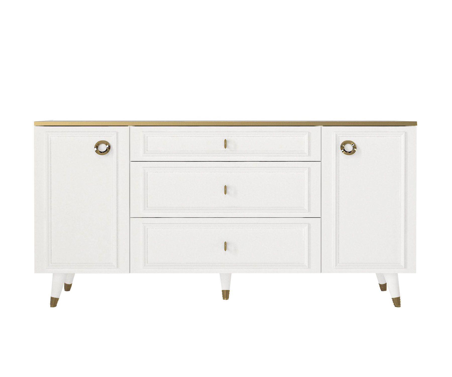 moebel17 Anrichte Sideboard Cornelia Weiß, Pflegeleichte Oberfläche, Sideboard mit Spiegel, Bietet viel Stauraum