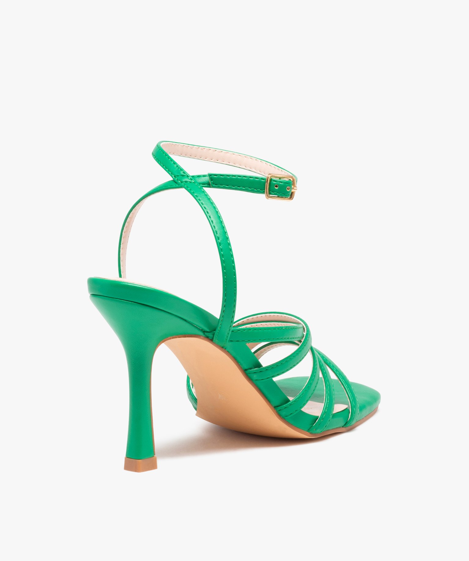 Sandales femme à talon aiguille dessus fines brides unies vert | GEMO