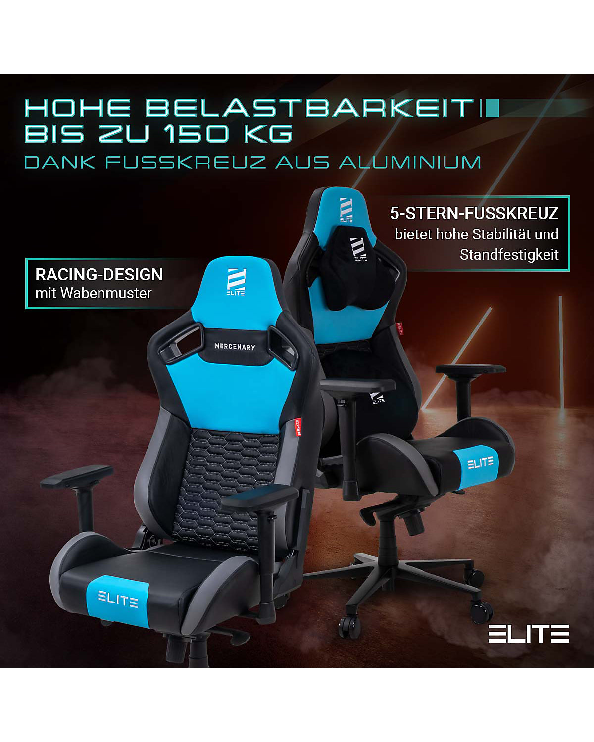Gaming Stuhl MERCENARY - Ergonomischer Luxus Gaming Stuhl - 4D Armlehnen