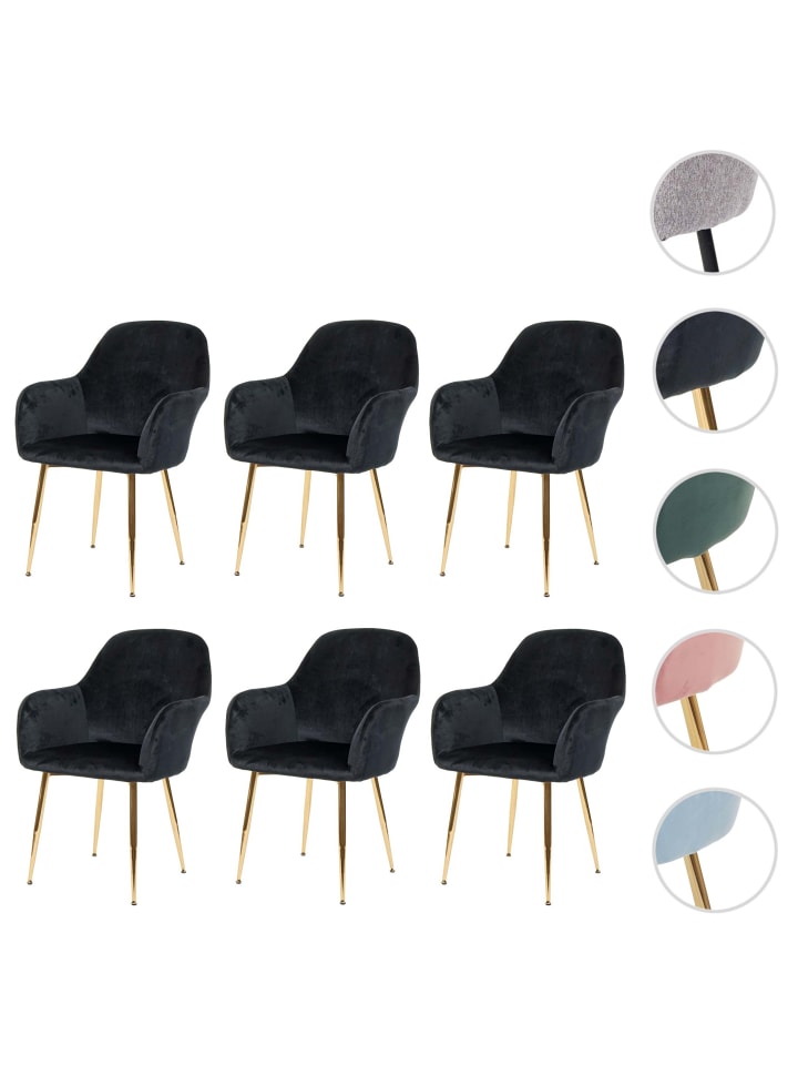 MCW 6er-Set Retro Esszimmerstuhl F18, Samt schwarz, goldene Beine günstig kaufen onesize