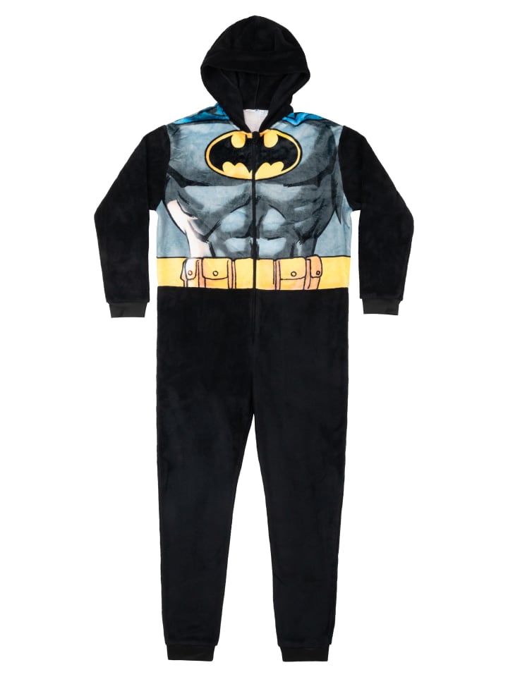 Batman DC Comics Batman Kostüm Overall mit Kapuze Onesie Jumpsuit Einteiler in schwarz günstig kaufen