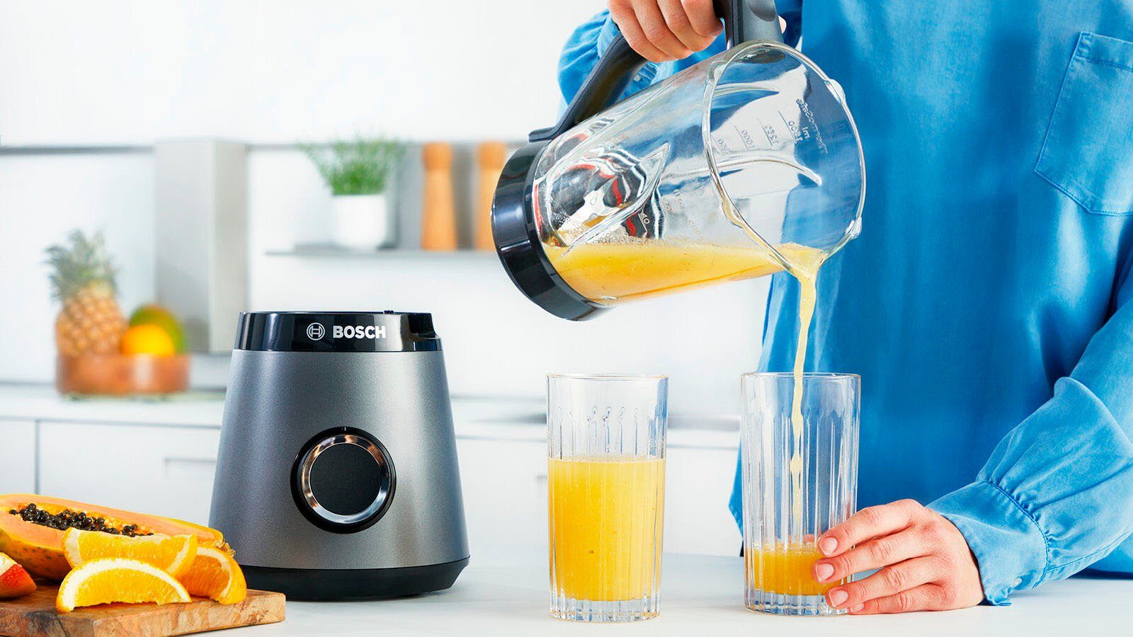 BOSCH Standmixer MMB6174SN VitaPower, 1200 W, 30.000 U/Min,ThermoSafe Glasbehälter 1,5L,inkl. Stößel+Flasche 0,6L