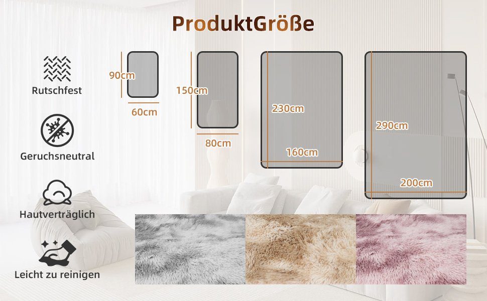 Langflor-Teppich Superweicher flauschiger moderner Schlafzimmerteppich, Fuzzy Teppiche, 7Magic, rechteckig, Höhe: 37 mm, B 60cm x L 90cm