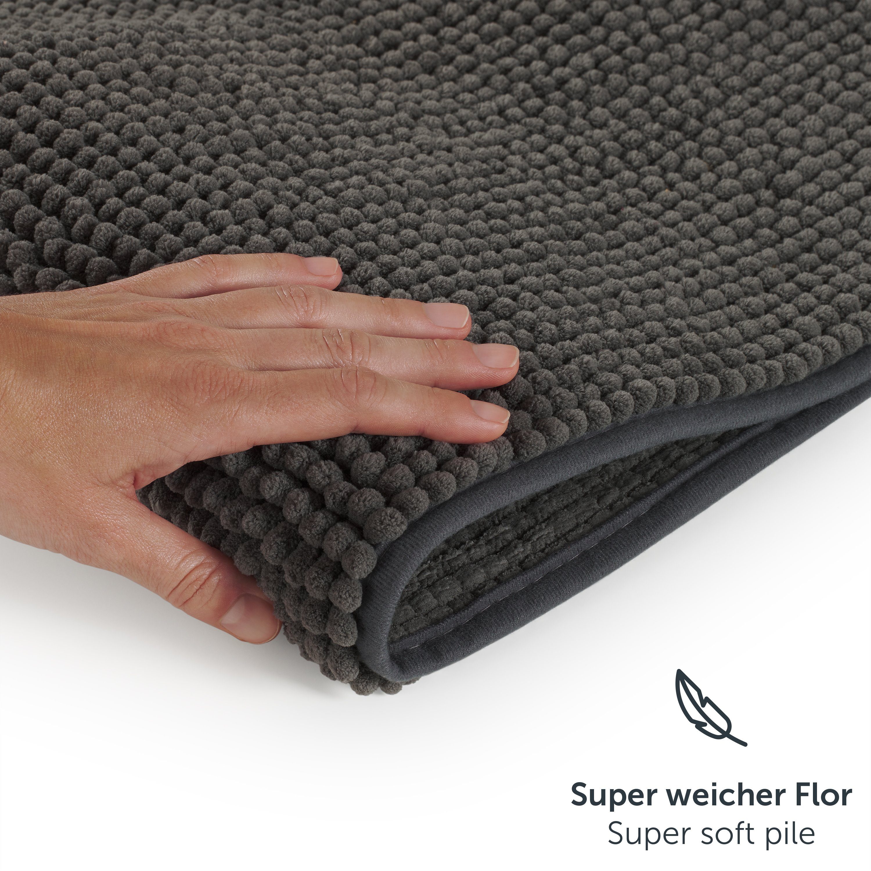Badematte Chenille Badezimmerteppich, Badematte rutschfest Blumtal, strapazierfähig, rutschfest, Polyester, Läufer, Weicher Badvorleger, Badteppich / 40°C maschinenwaschbar