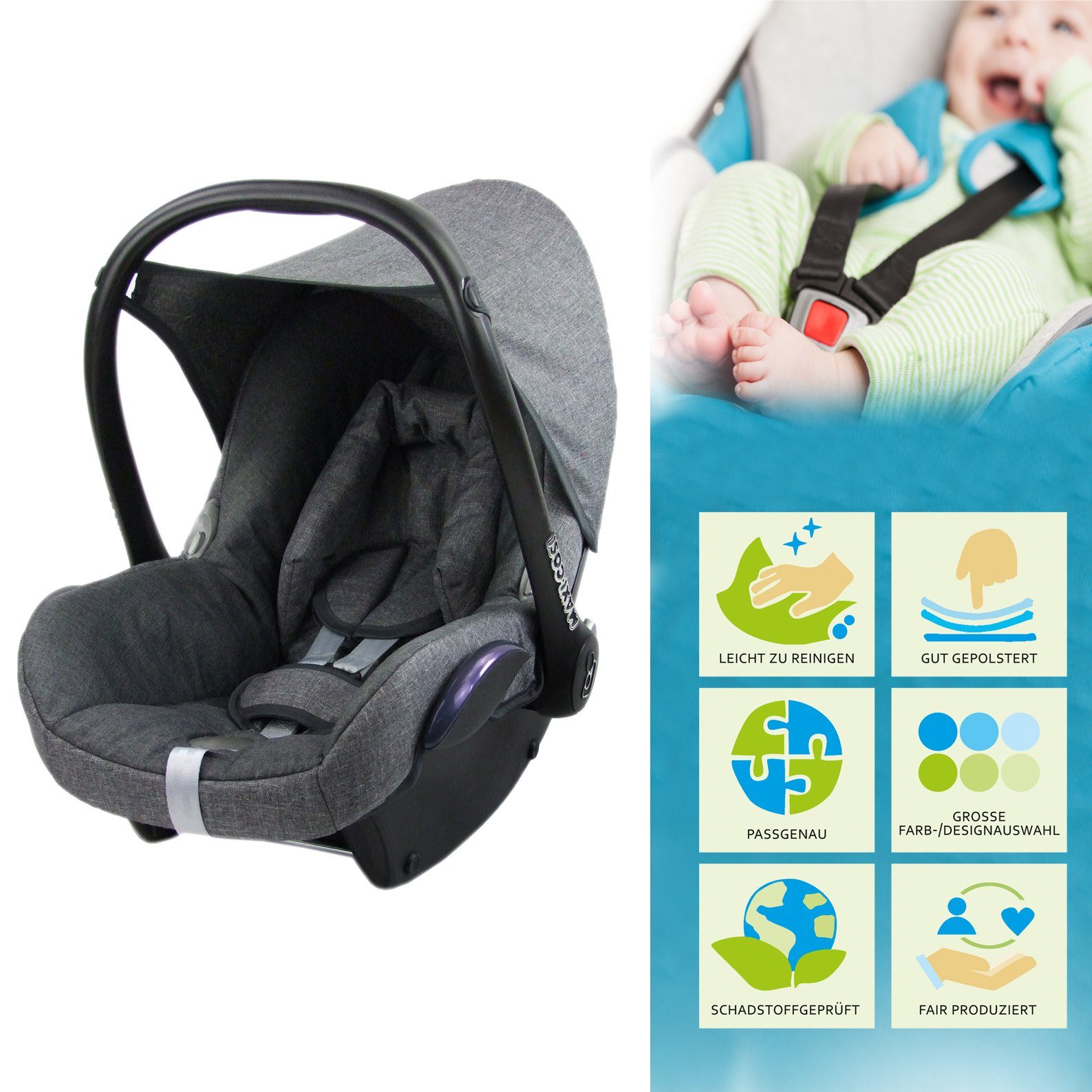 BambiniWelt by Rafael K. Babyschale Ersatzbezug kompatibel mit Maxi Cosi Cabrio Fix Babyschale 6-tlg, ab: 0+, bis: 14 Monate