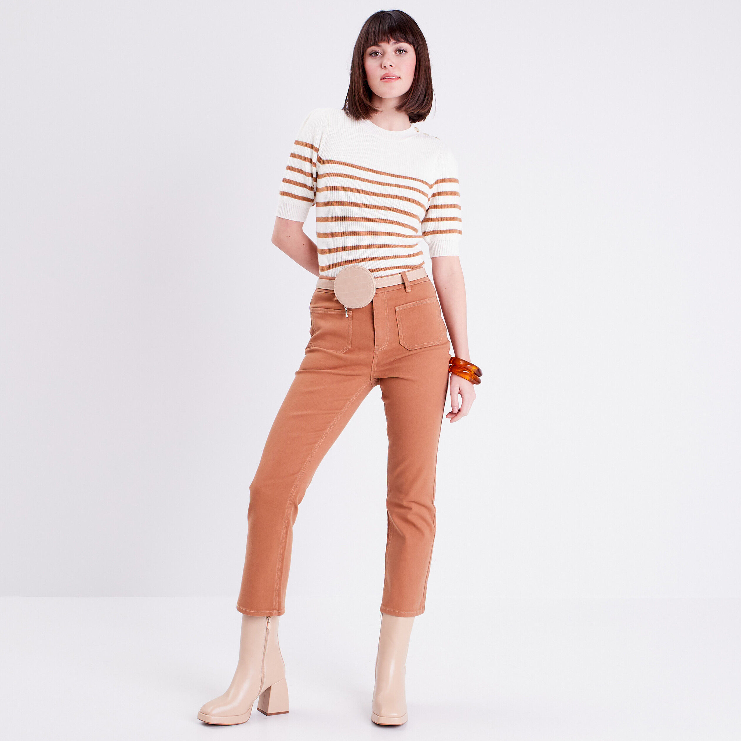 Pull manches courtes ecru femme | Cache Cache