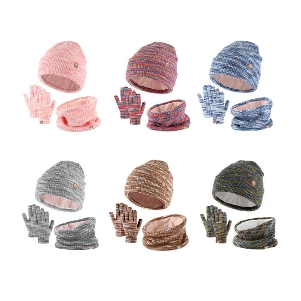 Blusmart Mütze & Schal 3in1 Kinder Wintermütze Schal Handschuhe Set (Winterhandschuh, 3-tlg., Strickmütze) Warmer dreiteiliger Alpaka-Outdoor-Anzug