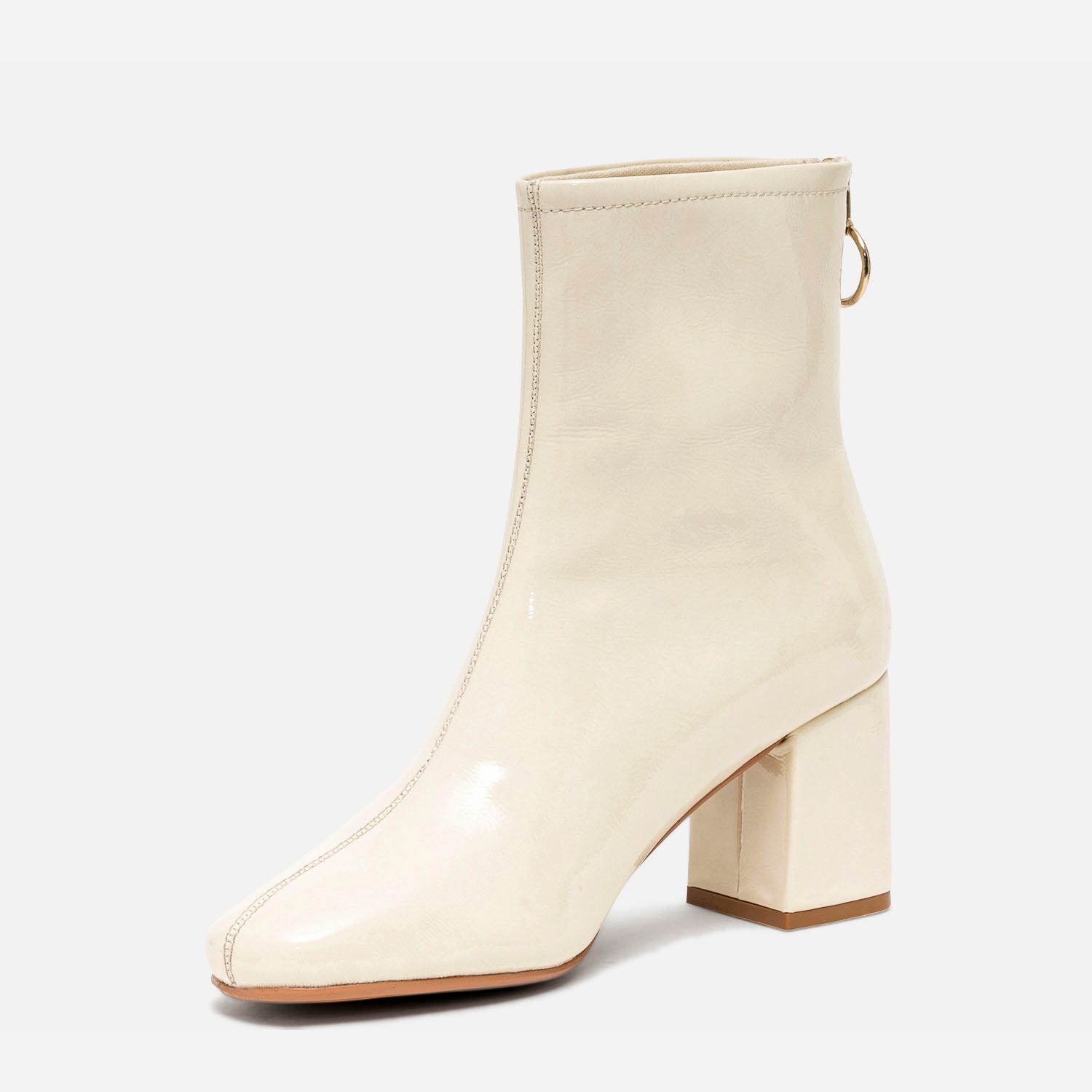 Boots blanc cassé verni à zip arrière