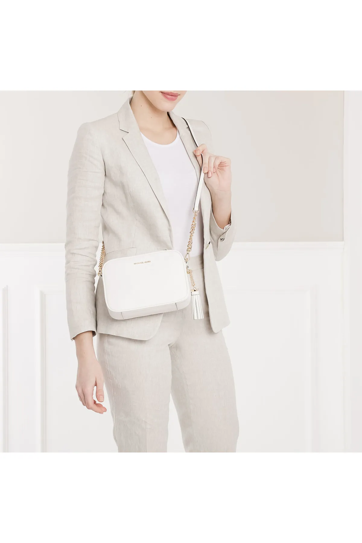 Michael Kors  Jet Set Witte Leren Umhängetasche 32F7GGNM8L-085