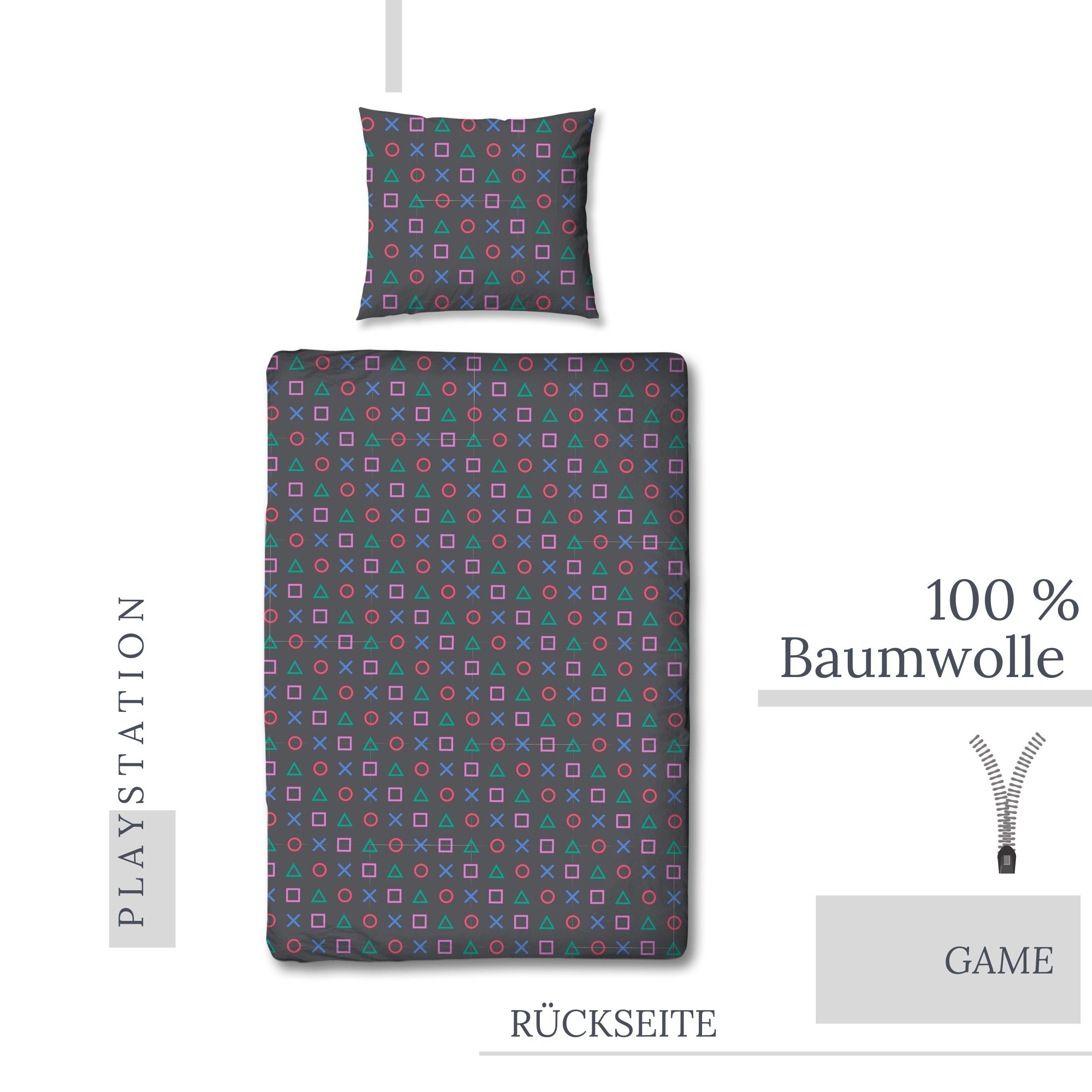 Bettwäsche PlayStation 5 135x200 + 80x80 cm, 100 % Baumwolle, MTOnlinehandel, Renforcé, 2 teilig, offiziell lizenzierte PlayStation Bettwäsche für alle Konsole Fans