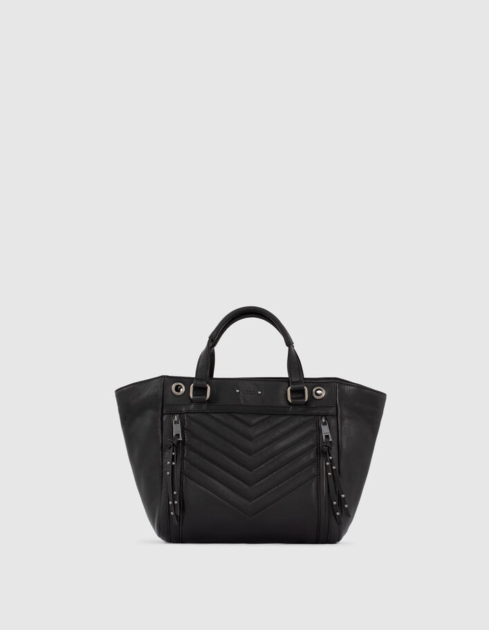 Sac cabas cuir noir LE 1440 MEDIUM NOIR matelassage chevrons femme