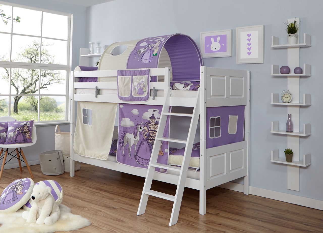 Ticaa Etagenbett Erni Country Buche weiß Horse-Lila,A2