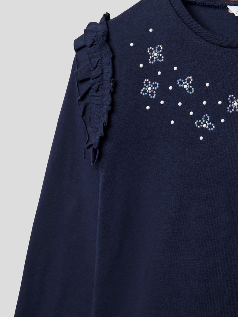 Longsleeve mit Strasssteinbesatz in marineblau