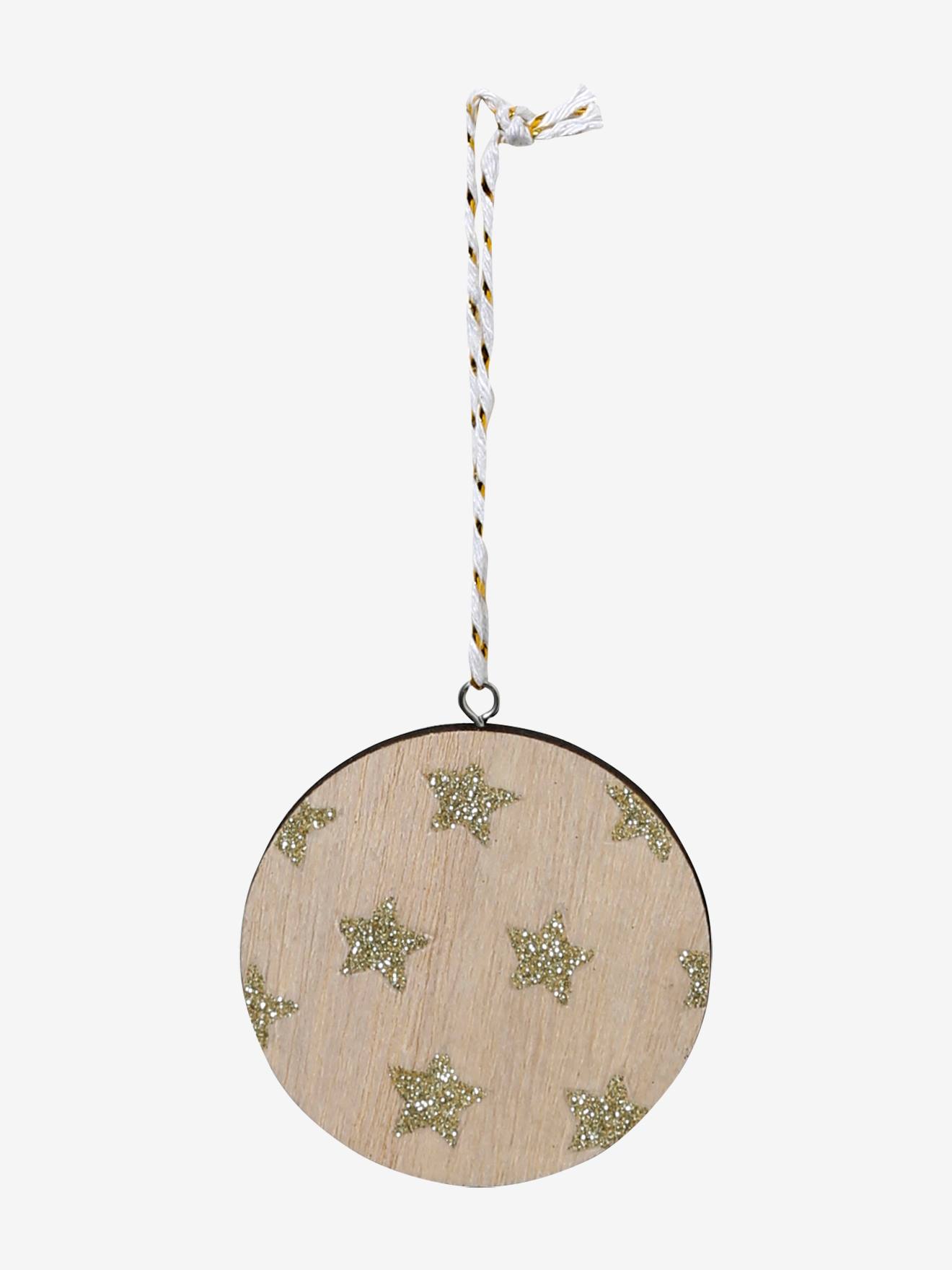 Lot de 6 boules de Noël plates en bois naturel