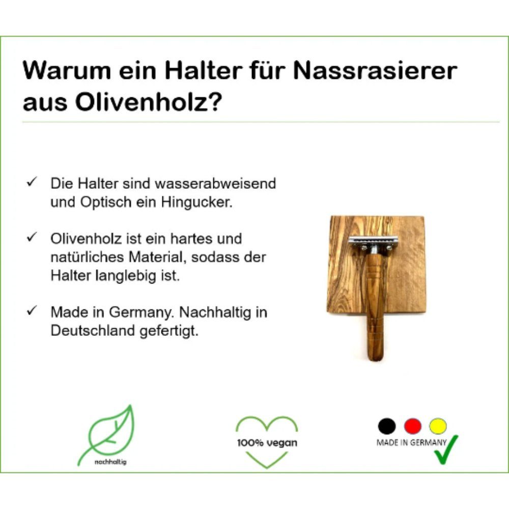 Olivenholz-erleben Rasierer-Etui Nassrasierer-Halter passend für alle gängigen Typen, auch Rasierhobel, resistent gegenüber Feuchtigkeit, vielseitig einsetzbar
