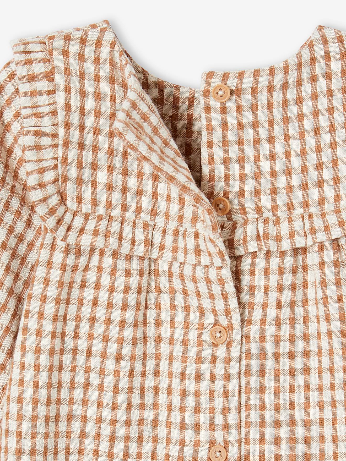 Ensemble bébé robe vichy et son legging assorti noix de pécan