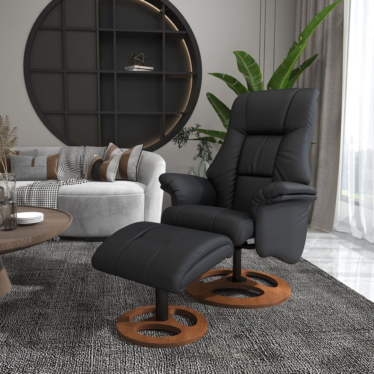 HOMCOM Relaxsessel mit Hocker, Fernsehsessel, TV Sessel mit Liegefunktion