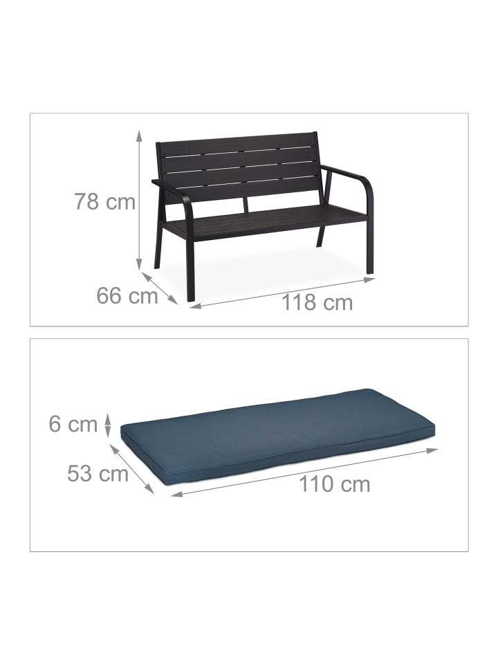 relaxdays Gartenbank in Schwarz - (B)118 x (H)78 x (T)66 cm günstig kaufen onesize