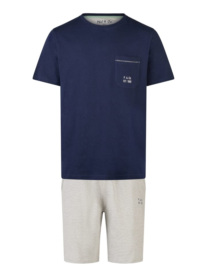 Phil & Co. Berlin  Pyjama Shorty in marine-grau günstig kaufen
