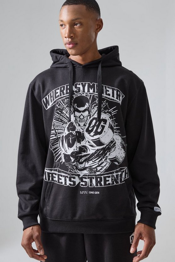 Man Active Oversize Hoodie mit Print