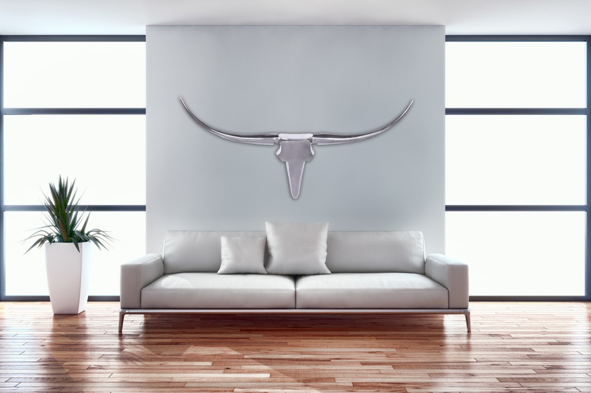 Wohnling Wanddekoration Geweih Bull L 125 cm Aluminium silbern