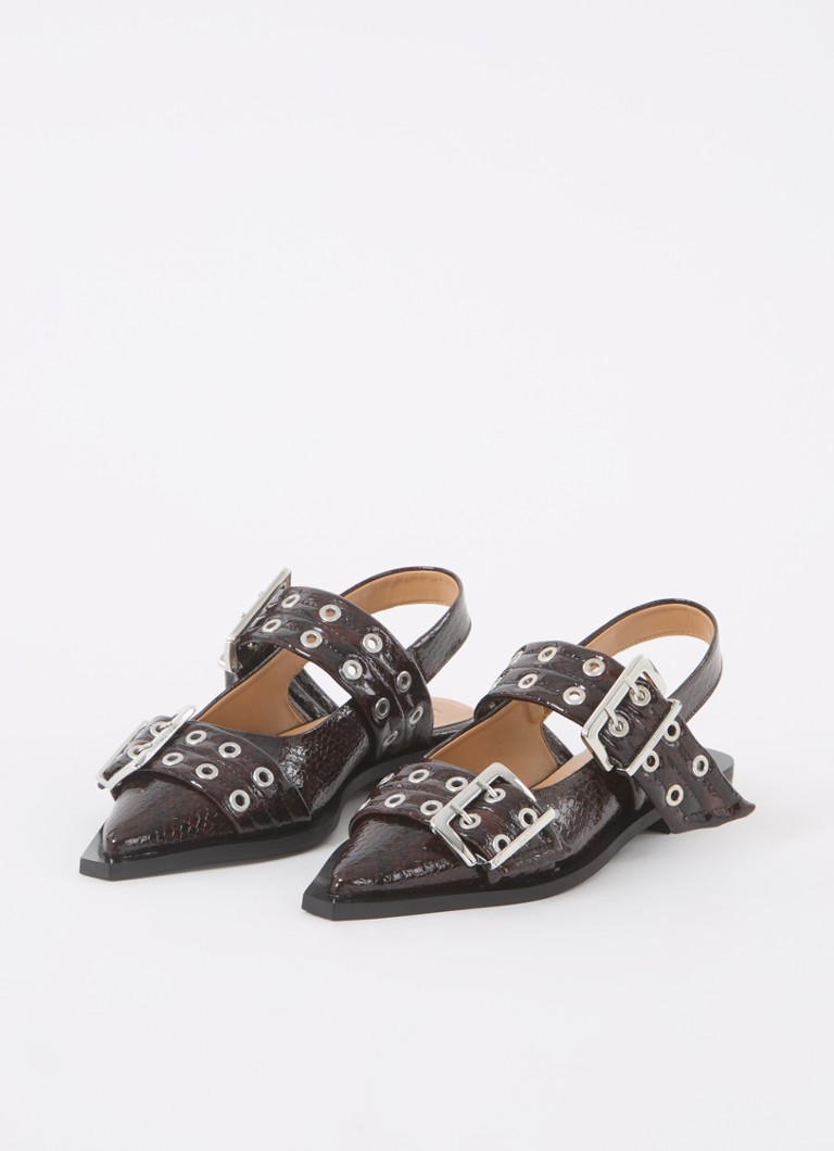 Ganni leather slingback with snakeskin print
