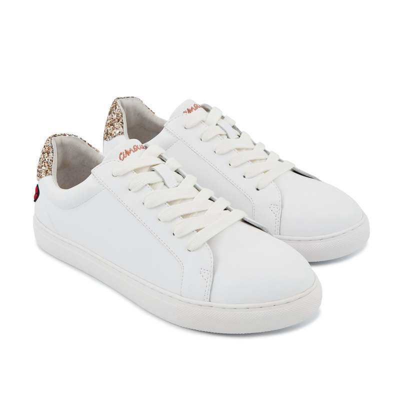 Baskets en cuir Simone petit amour glitter or rose
