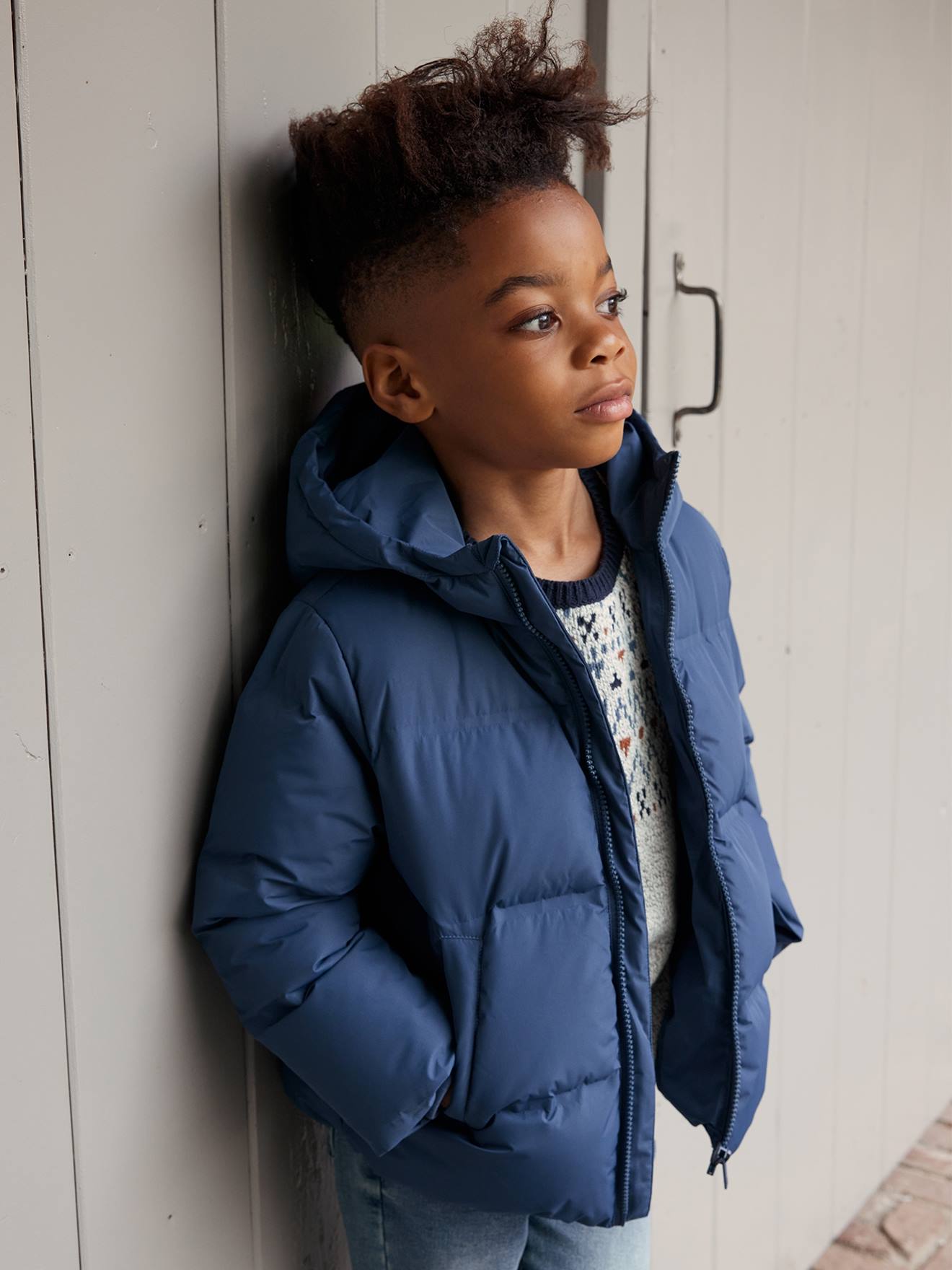 Vertbaudet Jungen Daunenjacke mit Kapuze - blau