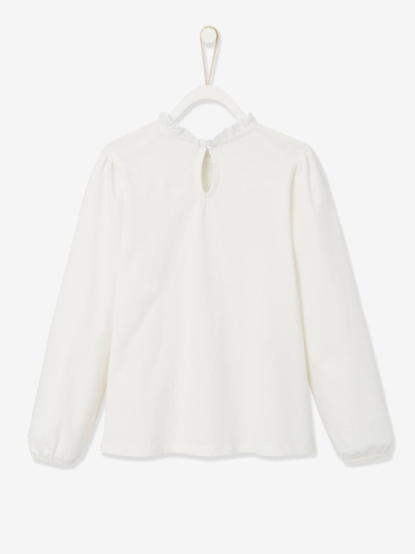 T-shirt blouse Basics fille détails en macramé vert clair uni