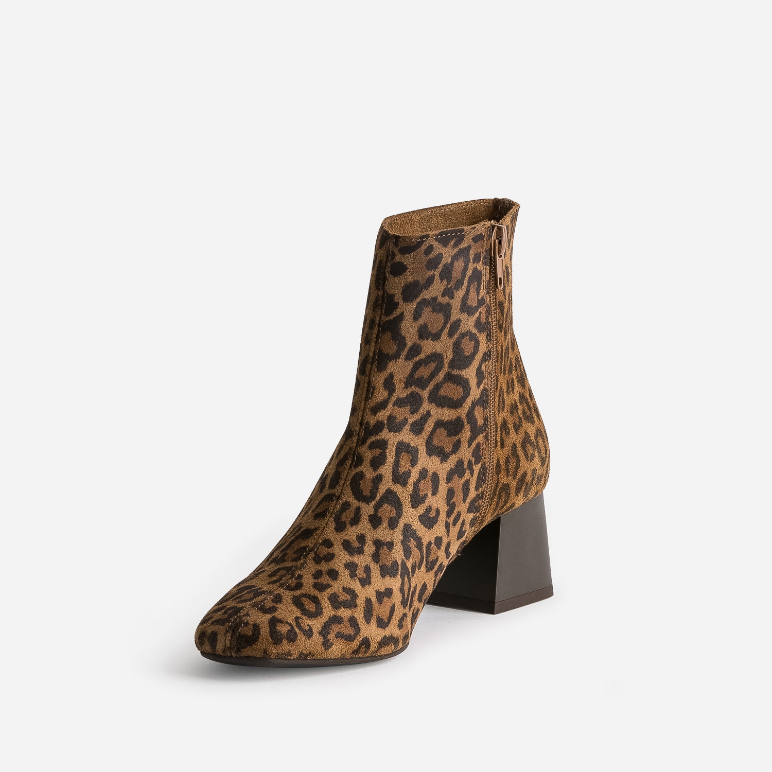 Boots camel éco-conçu cuir velours motif léopard