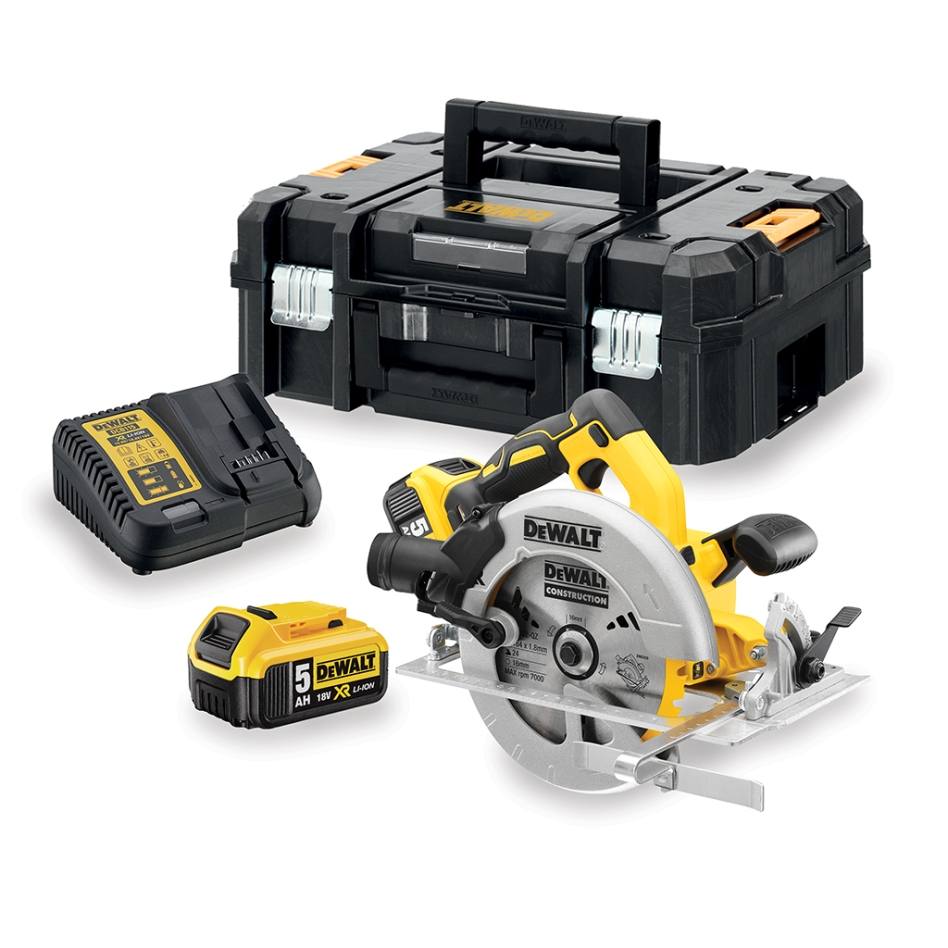 Akumulátorová okružní pila DeWalt DCS570P2-QW XR 18V 5,0 Ah v kufru TStak