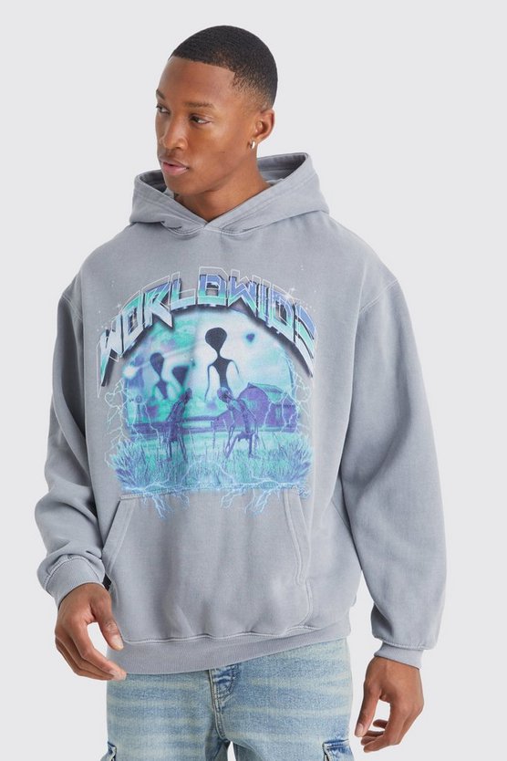 Oversize Hoodie mit Alien-Print