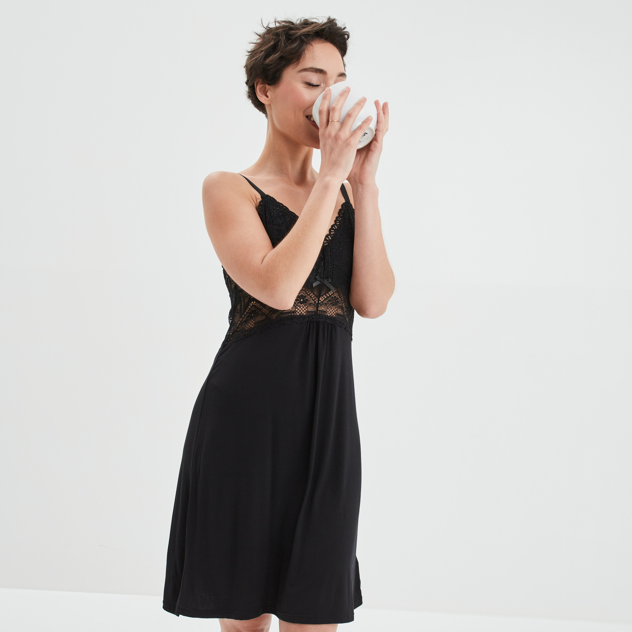 Combinette avec dentelle noir femme | La Halle