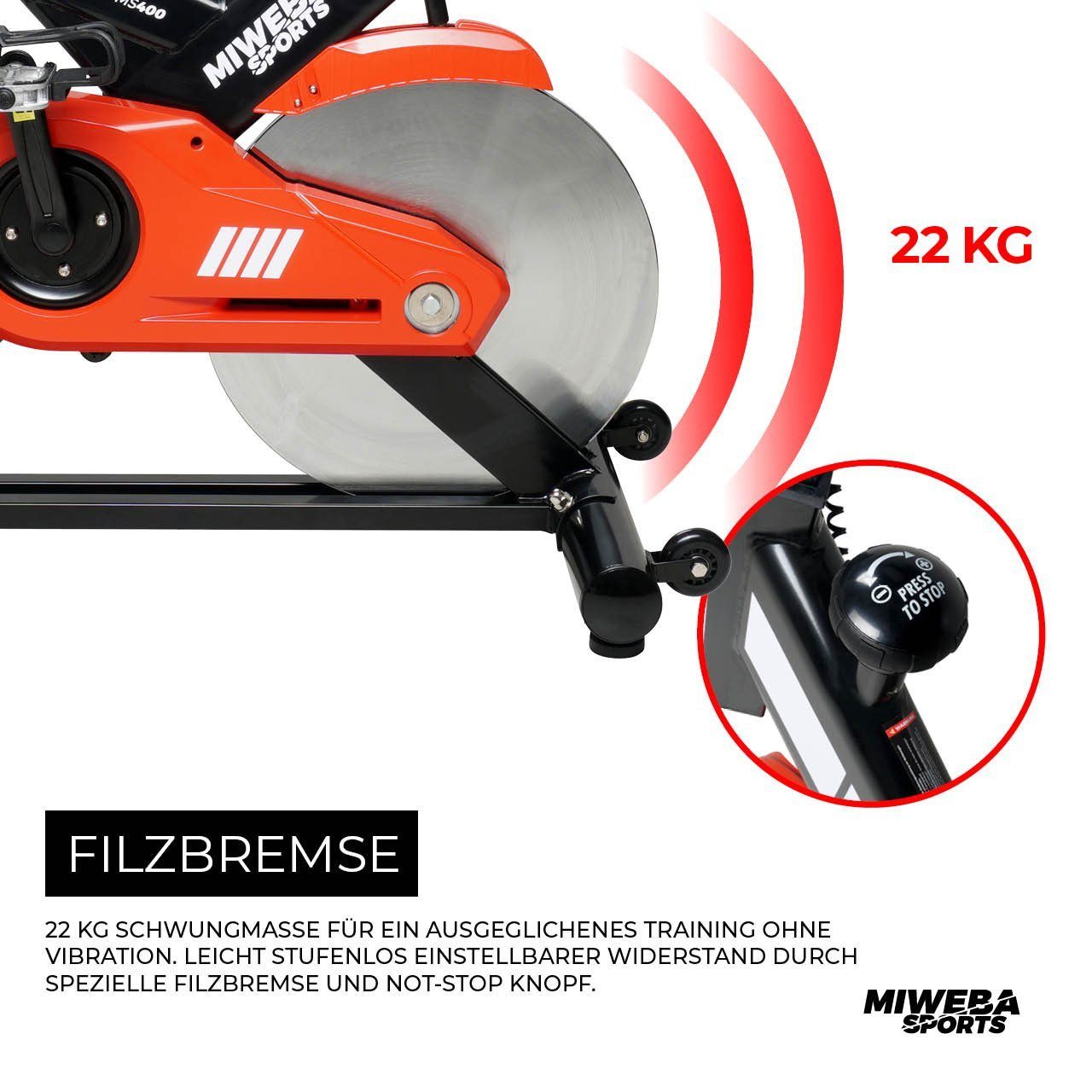 Miweba Sports Speedbike Profi Indoor Cycle Bike MS400 inkl. Pulsgurt - 22 Kg Schwungmasse (Sportgeräte für zu hause, Heimtrainer Fahrrad, Trimmrad, Fahrradtrainer, Cardio, Sport, Training, Ganzkörpertraining, 2-tlg., Trinkflasche, iConsole+, Multifun