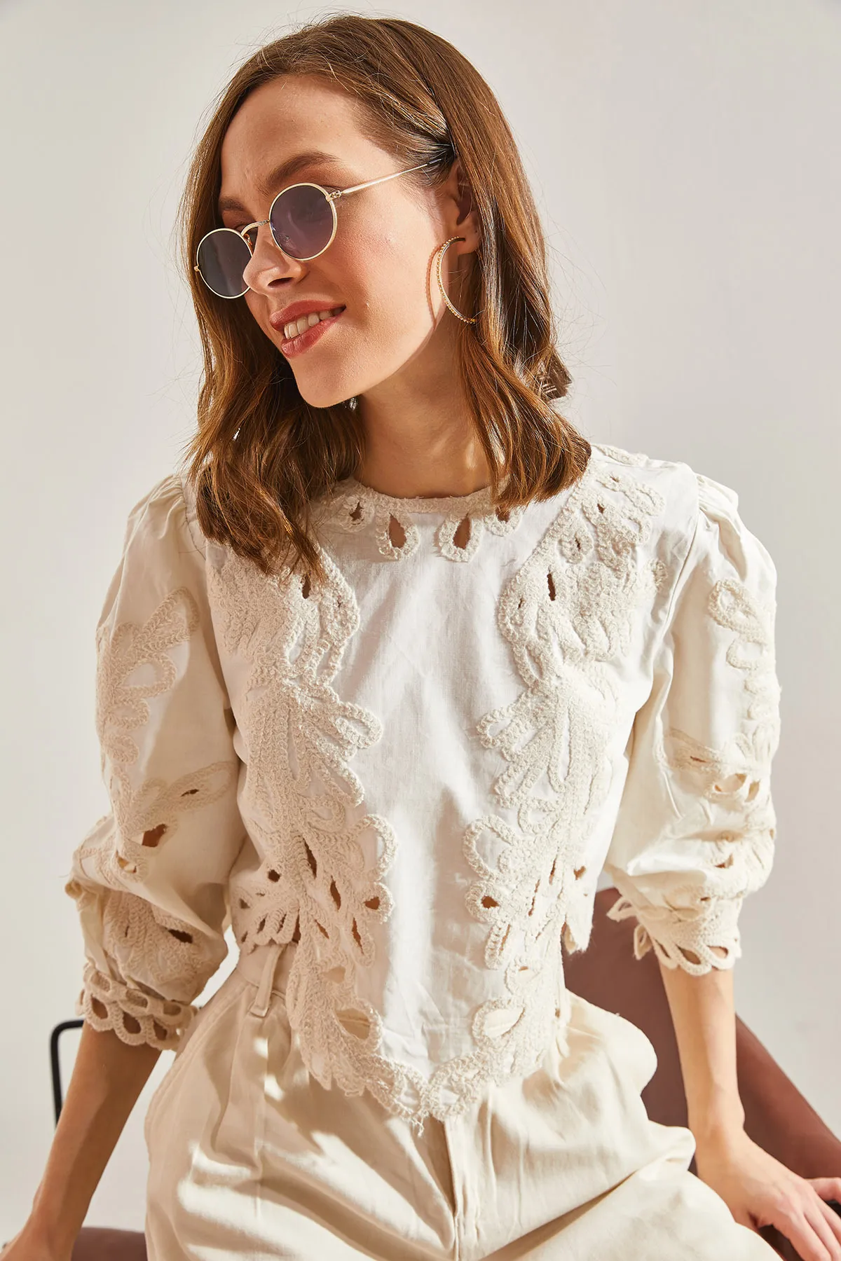 Bianco Lucci  Bluse - Ecru - Regular Fit