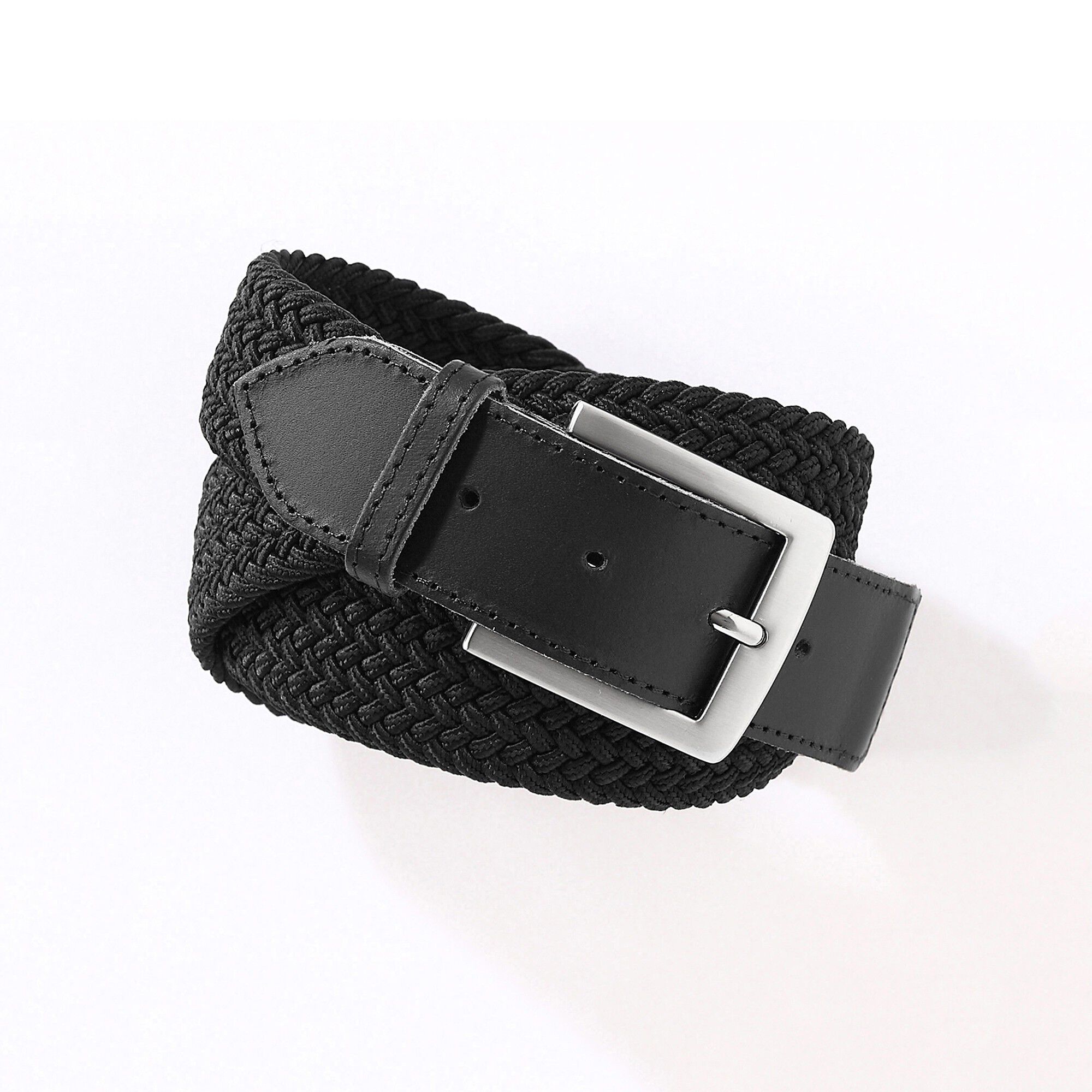 Ceinture tressée extensible finitions cuir