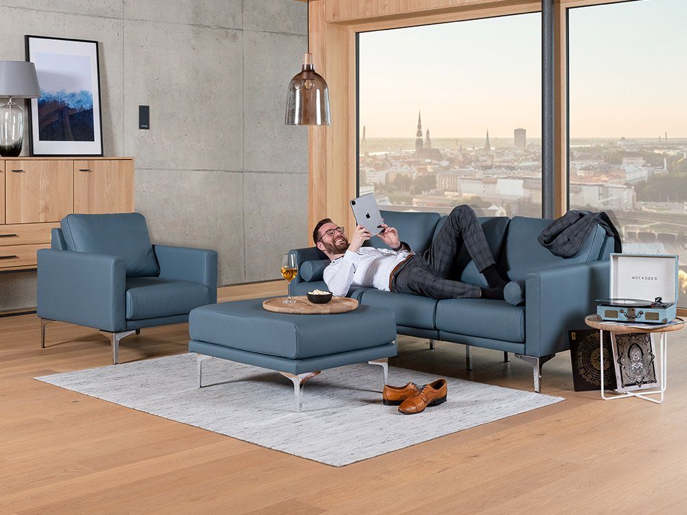KAUTSCH.com 3-Sitzer LOTTA, L-Form, Ecksofa, abnehmbarer Longchair, 100 % europäisches Rindsleder, zerlegbares System, modular erweiterbar, hochwertiger Kaltschaum, Wellenfederung