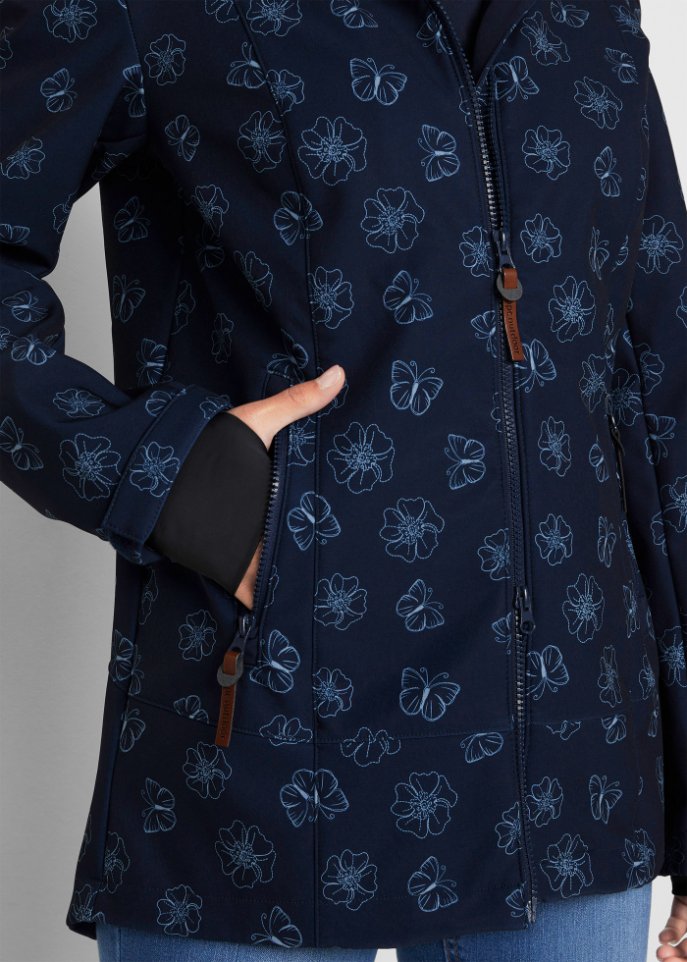 Softshelljacke mit Blumenmuster, wasserabweisend
