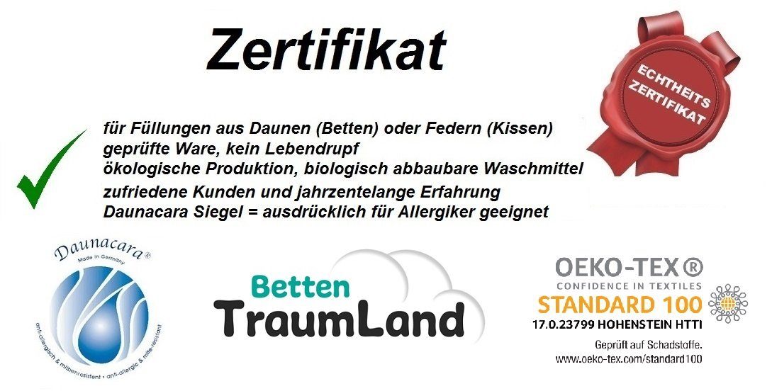 Daunenkissen Daunenkissen Hotel Qualität, Betten Traumland, Füllung: 85% Federn 15% Daunen, Seitenschläfer, Rückenschläfer, Wohlfühlschlaf wie im 5 Sterne Hotel.