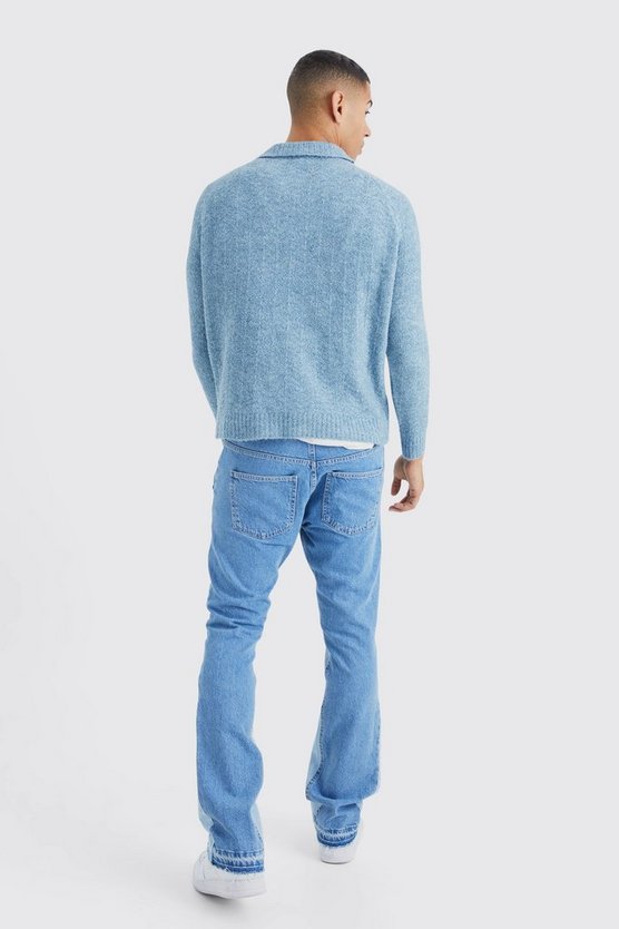 Oversize Pullover mit Fischgräten-Kragen und Trichterkragen