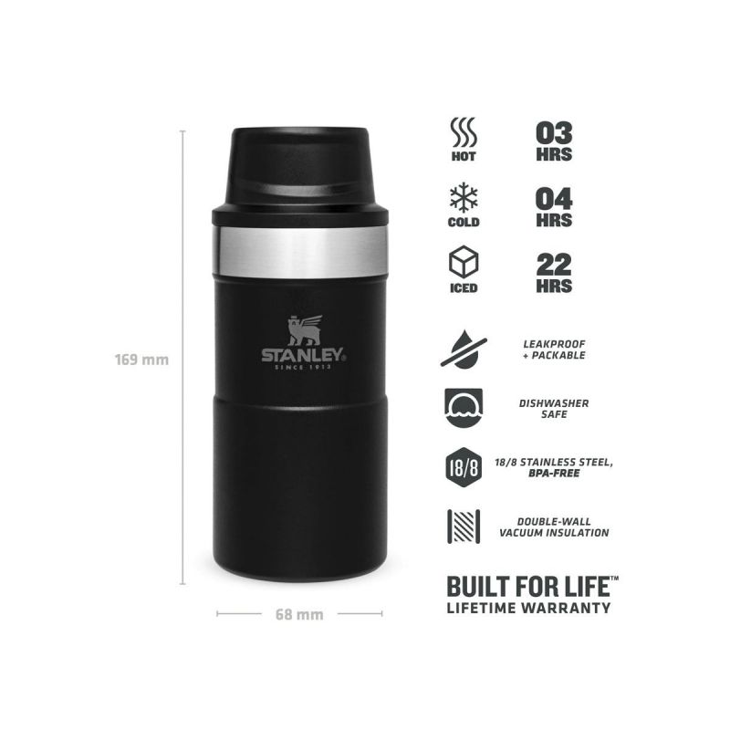 Stanley Thermoflasche, Classic Trigger-Action Travel Mug 8.5oz \/ 250ml Matte Black Pebble